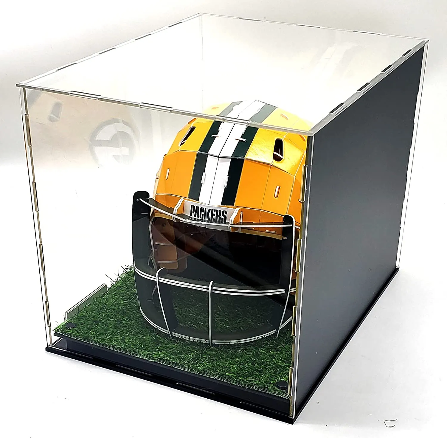 Acrylic Football Helmet Display Case Turf Grass Sports Showcase UV Protection Super Clear Panels