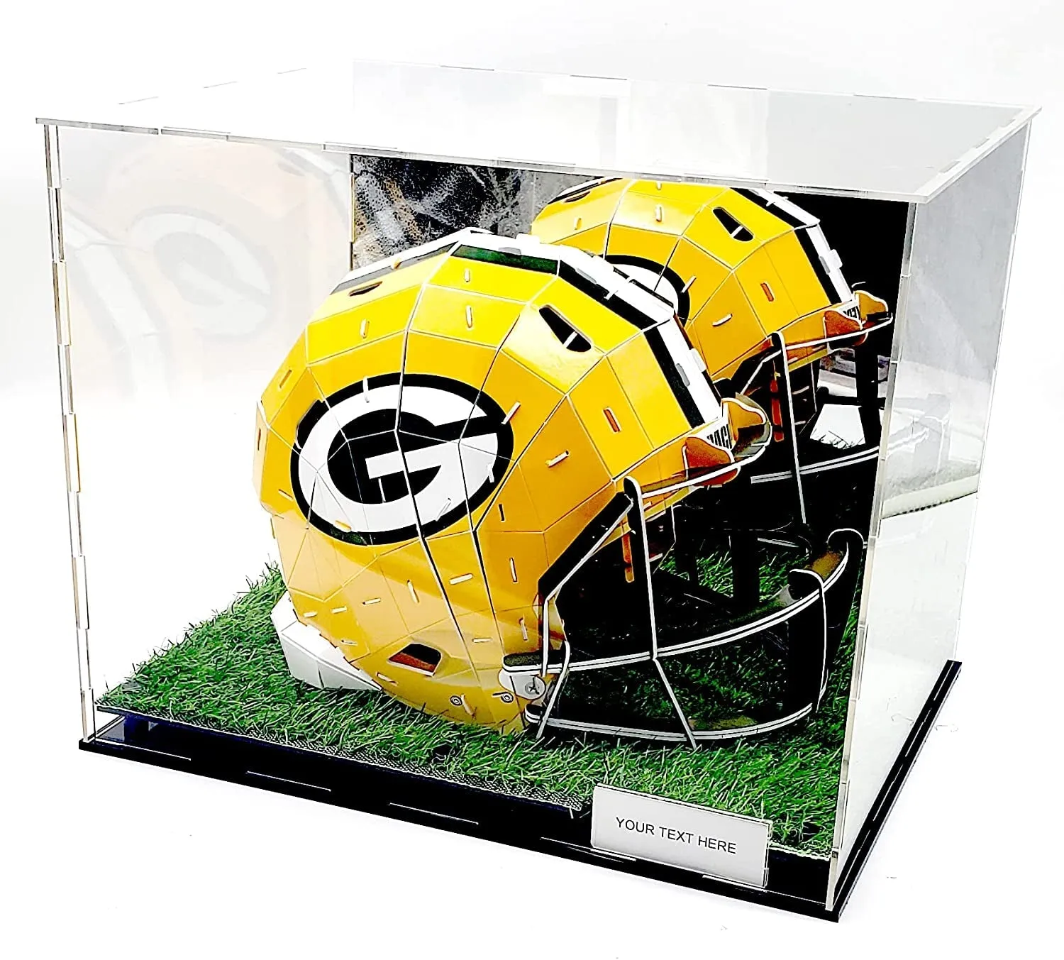 Acrylic Football Helmet Display Case Turf Grass Sports Showcase UV Protection Super Clear Panels