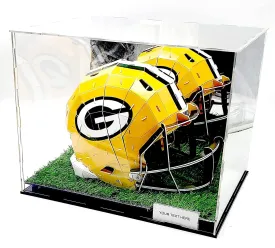 Acrylic Football Helmet Display Case Turf Grass Sports Showcase UV Protection Super Clear Panels