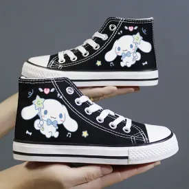 Black Kawaii Dog Print Student High Top Canvas Kids Size