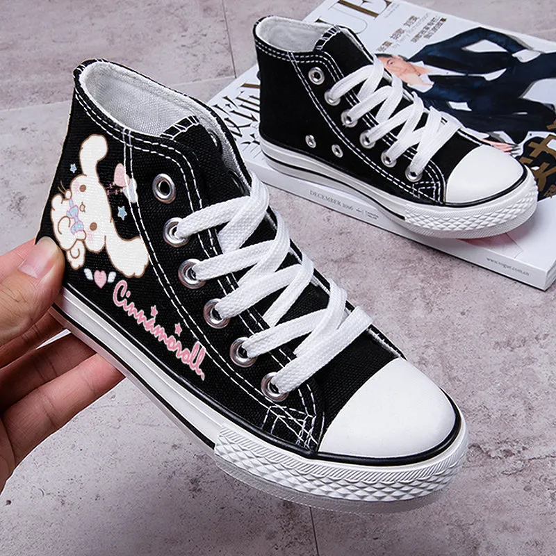 Black Kawaii Dog Print Student High Top Canvas Kids Size