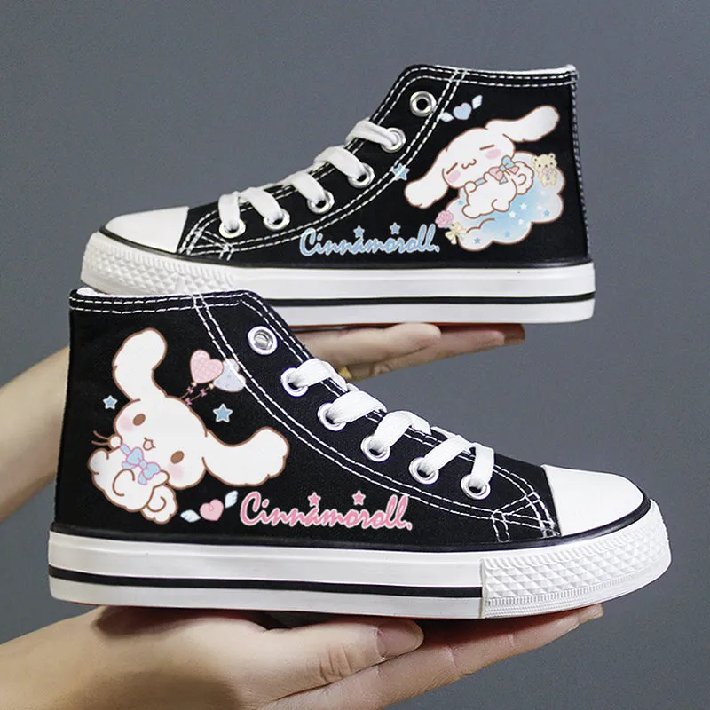 Black Kawaii Dog Print Student High Top Canvas Kids Size