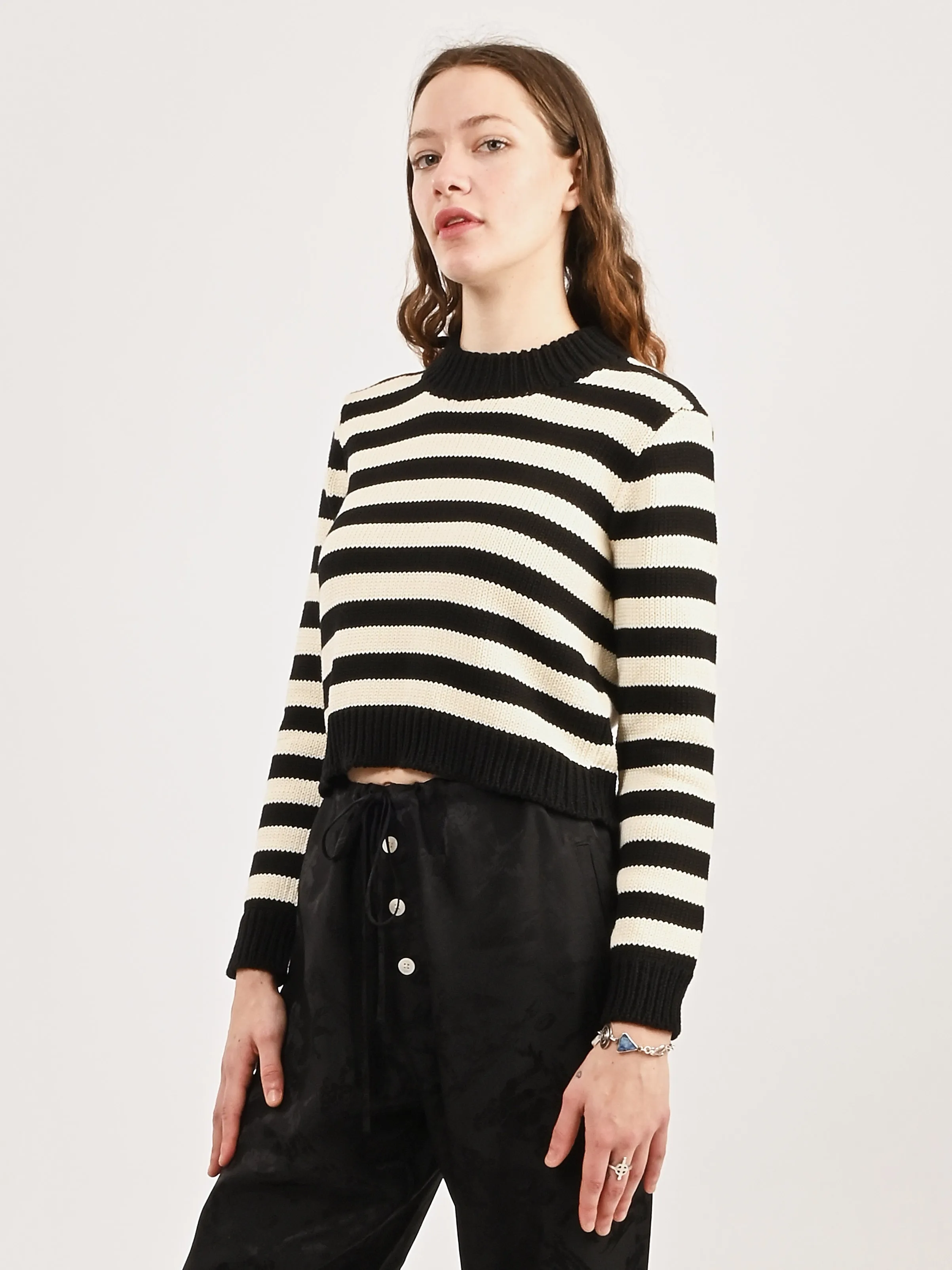 Ecru Stripe Shrunken Cotton Jumper