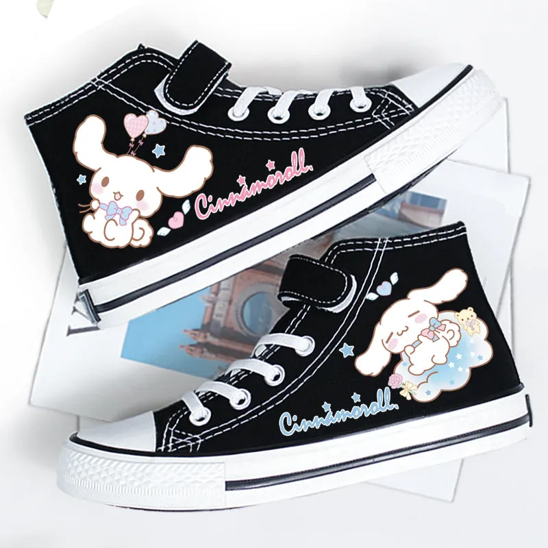 Kawaii Dog Student High Top Canvas Kids Size with Velcro Fastener