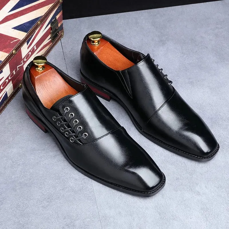 Leather Square Toe Lace-up Men's Oxford Dress Shoes