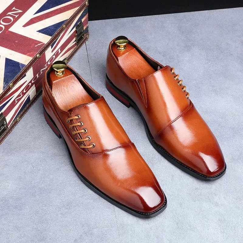 Leather Square Toe Lace-up Men's Oxford Dress Shoes