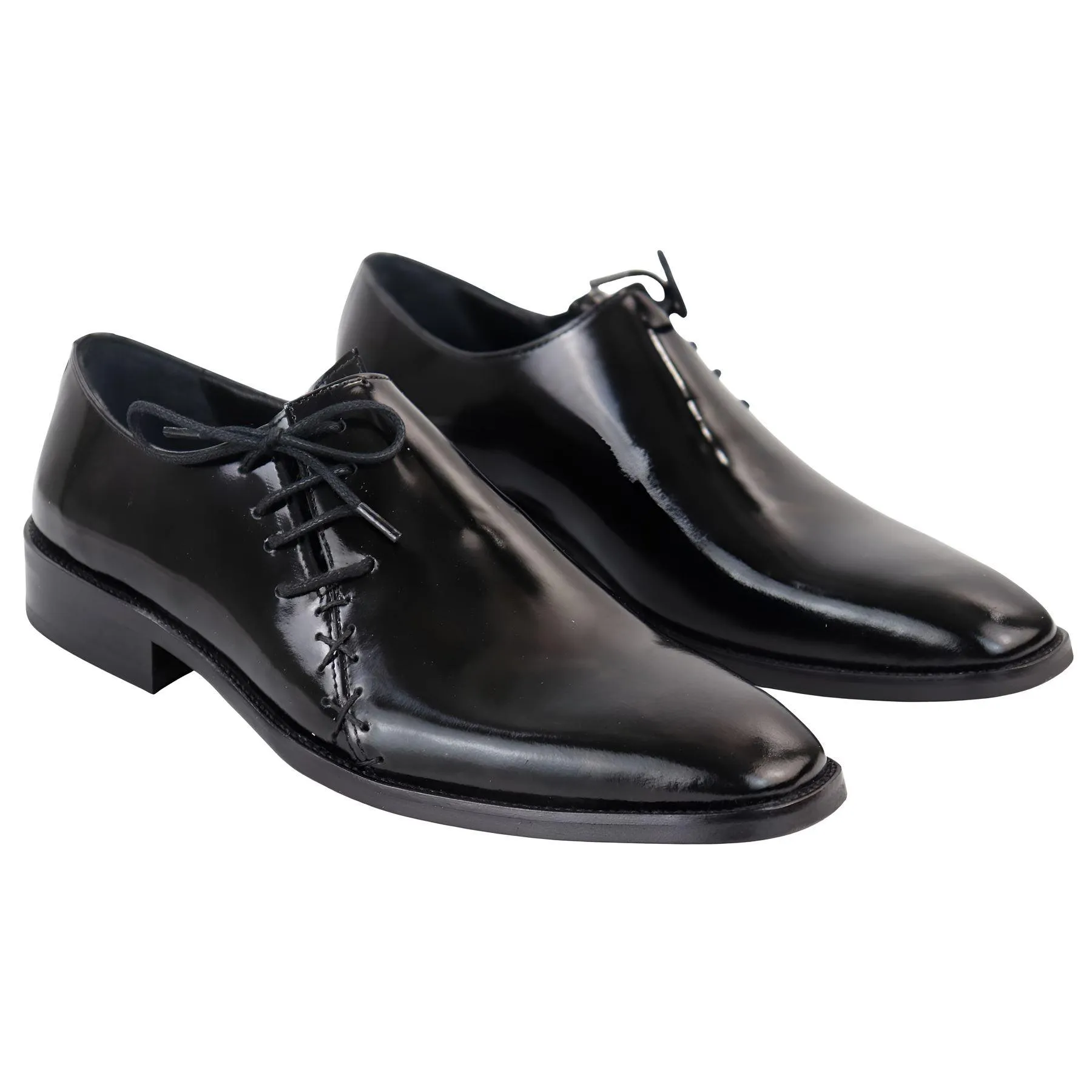 Men's Black Patent Derby Shoes Brogues Angled Laces Genuine Leather Formal Dress Shoe