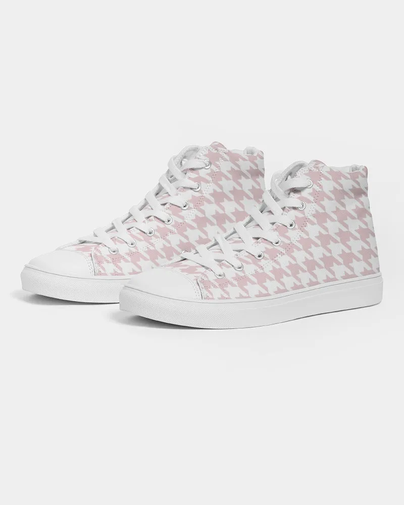 Pale Pink Large Houndstooth Women's Hightop Canvas Shoe