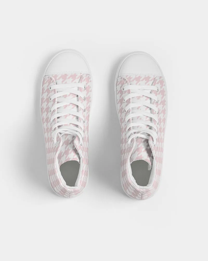 Pale Pink Large Houndstooth Women's Hightop Canvas Shoe