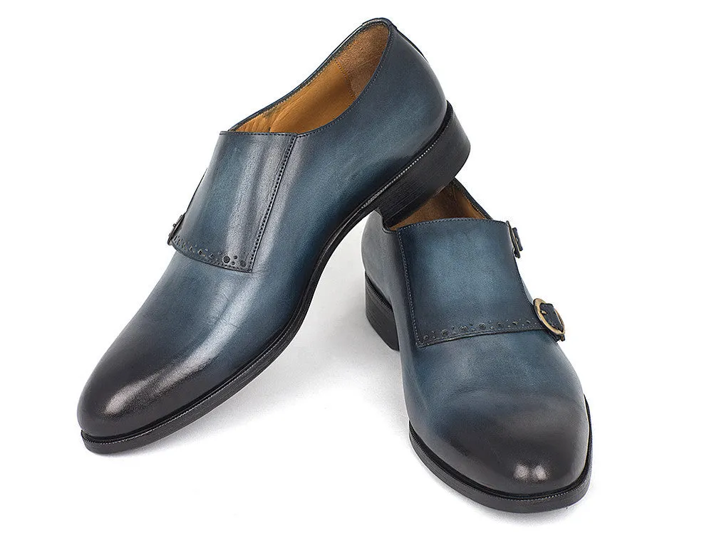 Paul Parkman Hand-Painted Leather Double Monkstrap Shoes in Navy