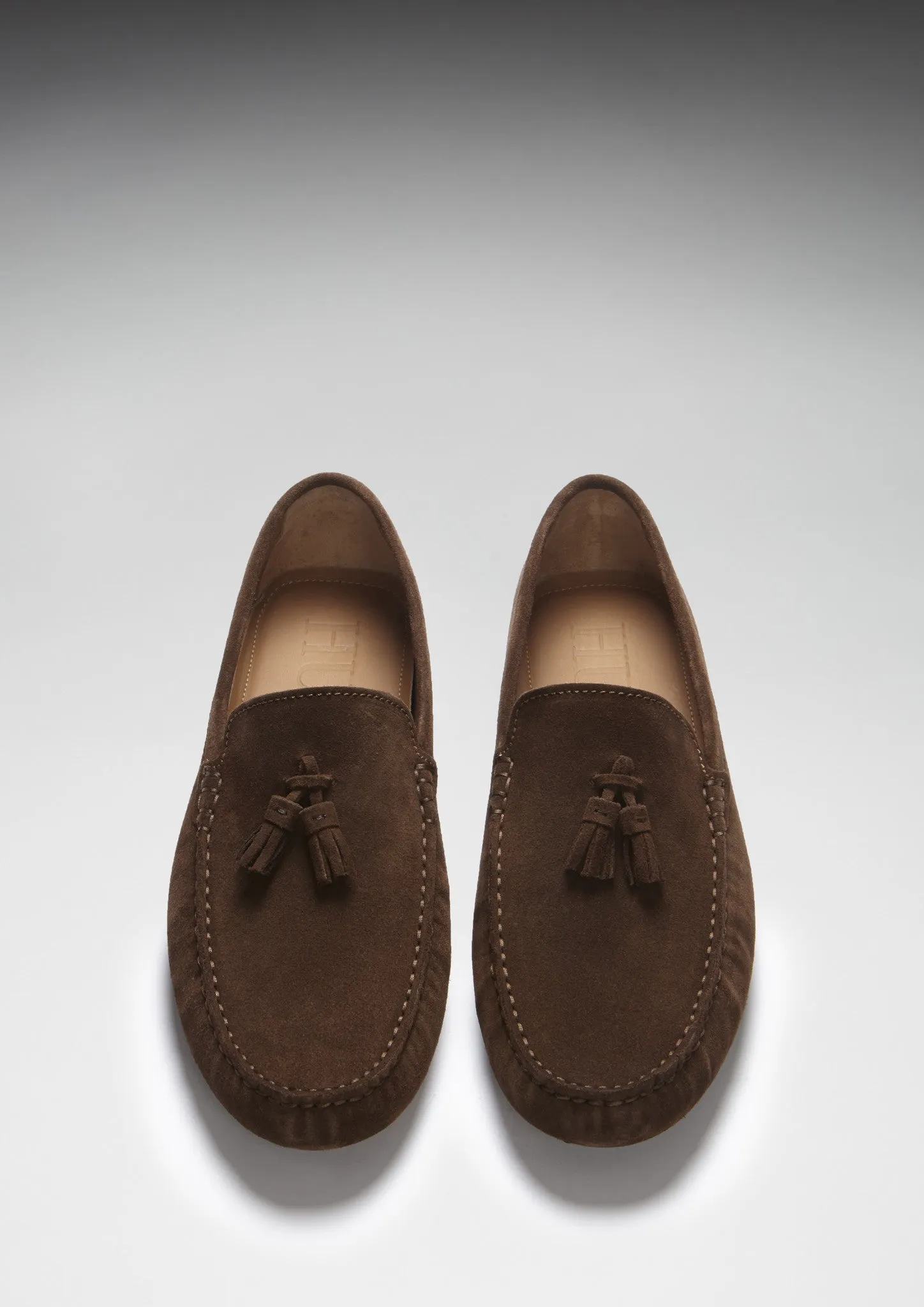 Tasselled Driving Loafers, brown suede