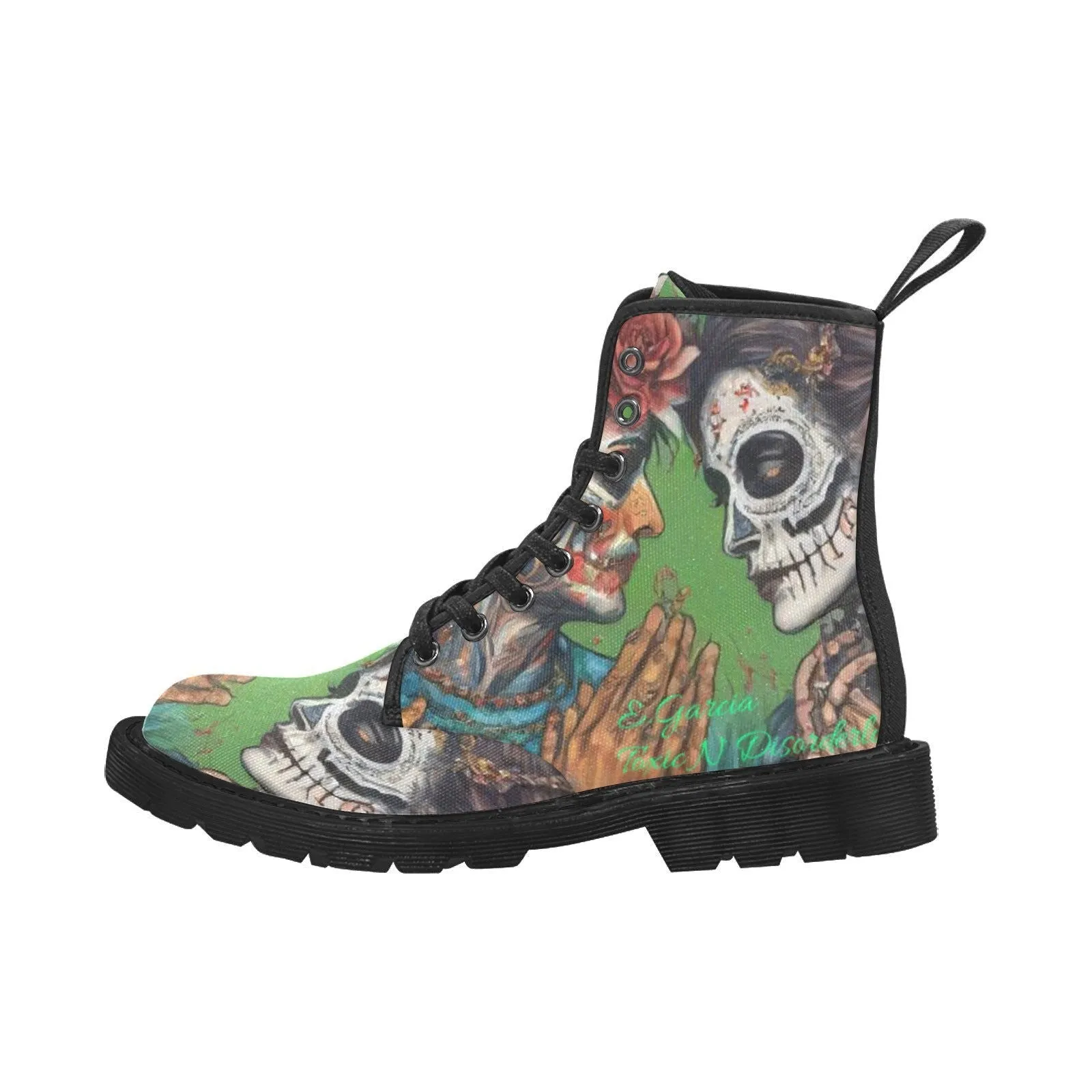 Women's Lace Up Canvas Boots-Day of The Dead LA Art Graffiti