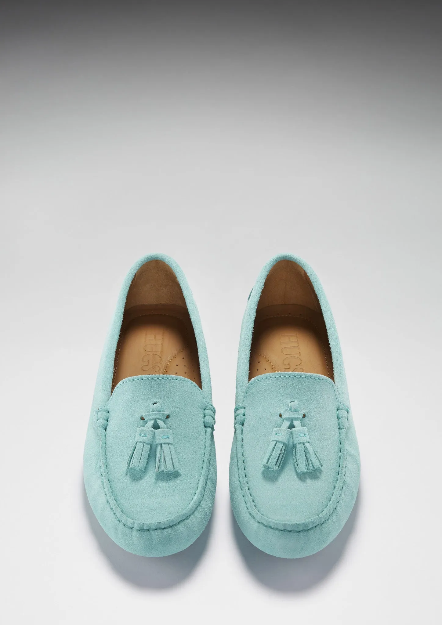 Women's Tasselled Driving Loafers, aqua suede